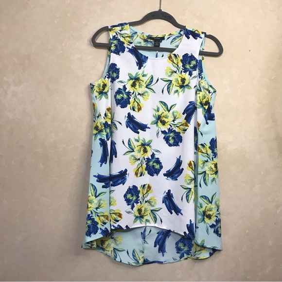 Alfani Hi Low Oversized Floral Sleeveless Tank Blue Yellow Size Small - Picture 7 of 7